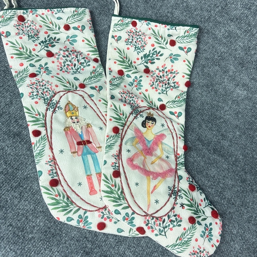 Rachel Ashwell Shabby Chic Nutcracker Ballerina Holly Stockings Set of 2